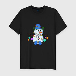 Мужская slim-футболка Веселый новогодний снеговик