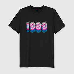 Футболка slim-fit 1989 год ретро неон, цвет: черный