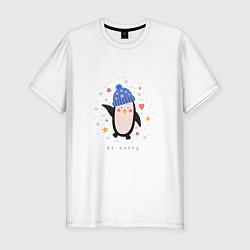 Мужская slim-футболка Счастливый пингвин