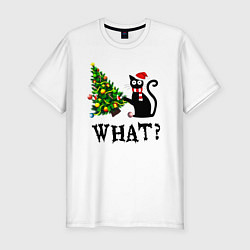 Футболка slim-fit What - Кот валит ёлку, цвет: белый