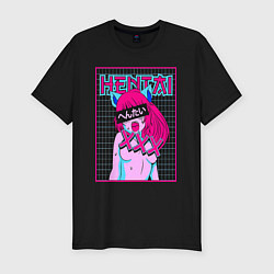 Футболка slim-fit Hentai blue redhead girl art, цвет: черный