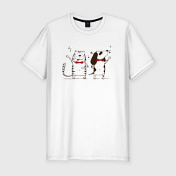 Мужская slim-футболка Кот и пёс поют