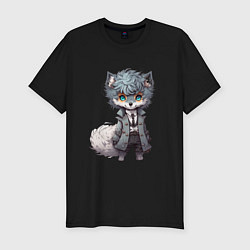 Мужская slim-футболка Милый серый волк