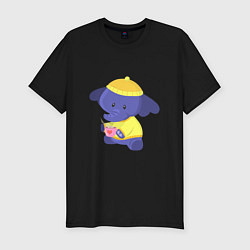 Мужская slim-футболка Слоник с кружкой