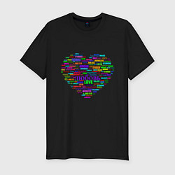 Мужская slim-футболка Валентинка - сердце: любовь на разных языках