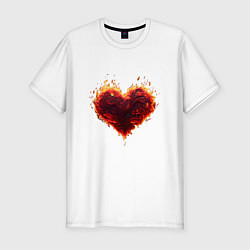 Мужская slim-футболка Горящее сердце огонь любовь день святого валентина