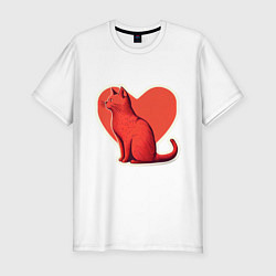 Мужская slim-футболка Кот, любовь и сердце