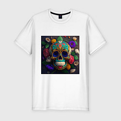 Мужская slim-футболка Разноцветные черепа