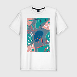 Мужская slim-футболка Растительный узор в стиле ретро-футуризм