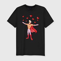 Мужская slim-футболка Супергерой Любовник с сердцами