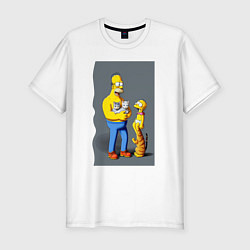 Футболка slim-fit Homer Simpson and cats - нейросеть арт, цвет: белый