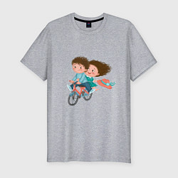 Мужская slim-футболка Влюбленные на велосипеде