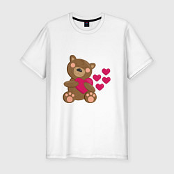Мужская slim-футболка Влюбленный медведь с сердцем