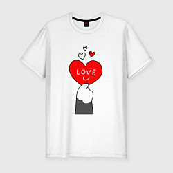 Мужская slim-футболка Лапка котика с валентинкой