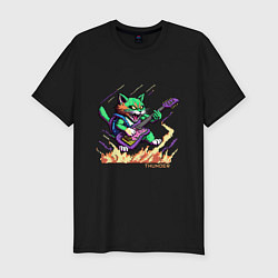 Мужская slim-футболка Пиксельный кот гитарист