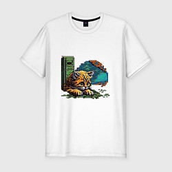 Мужская slim-футболка Пиксельный котик интернет сёрфер