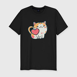 Футболка slim-fit Котик с сердечками, цвет: черный
