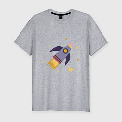 Мужская slim-футболка Космическая ракета и звезды