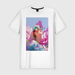 Мужская slim-футболка Весенняя девушка в цветах