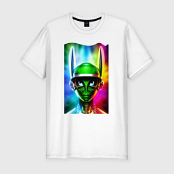 Мужская slim-футболка Alien - neural network - neon glow