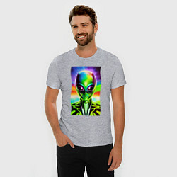 Футболка slim-fit Alien - neural network - neon glow - pop art, цвет: меланж — фото 2