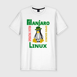 Мужская slim-футболка Линукс пингвин в шляпе