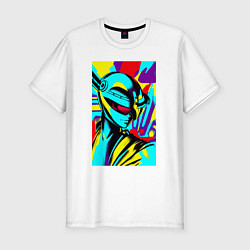 Мужская slim-футболка Alien - neural network - pop art