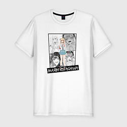 Футболка slim-fit Марин Китагава на фоне манги, цвет: белый
