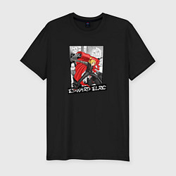 Футболка slim-fit Эдвард Элрик на фоне манги, цвет: черный