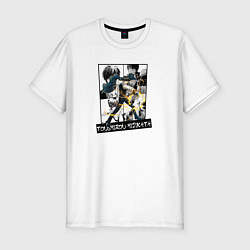 Мужская slim-футболка Тоширо Хиджиката на фоне манги