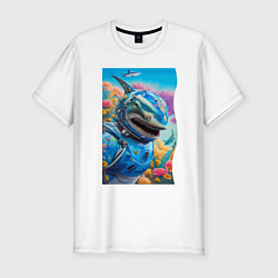 Футболка slim-fit Shark - cyberpunk - neural network, цвет: белый
