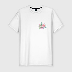 Футболка slim-fit Мини акварельные цветы, цвет: белый