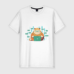 Мужская slim-футболка Толстенький кот программист