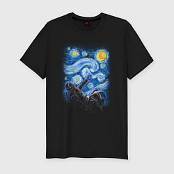 Мужская slim-футболка Звёздная ночь и космонавт