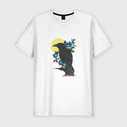 Мужская slim-футболка Ворон на ветке под солнцем
