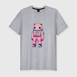 Мужская slim-футболка Розовый мишка космонавт