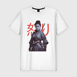 Мужская slim-футболка Ярость - девушка самурай арт