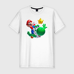Мужская slim-футболка Марио, Йоши и звезда