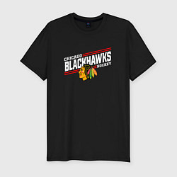 Мужская slim-футболка Чикаго Блэкхокс название команды и логотип