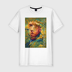 Футболка slim-fit Abstract Vincent van Gogh - surrealism self-portra, цвет: белый