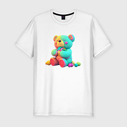 Мужская slim-футболка Медвежонок в ярких красках