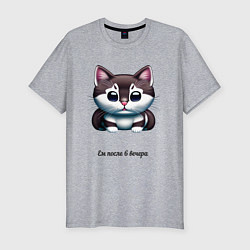 Мужская slim-футболка Толстый котик ест после 6