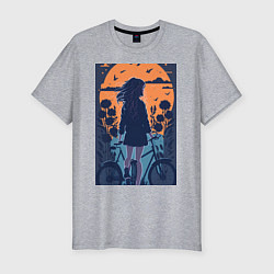Мужская slim-футболка Милая девушка с велосипедом с цветком