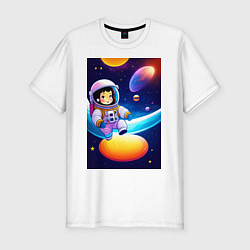 Мужская slim-футболка Мультяшный астронавт