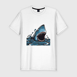 Мужская slim-футболка Голова акулы с раскрытой челюстью