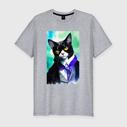 Мужская slim-футболка Котик следящий за модой - нейросеть