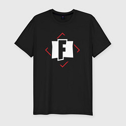Мужская slim-футболка Символ Fortnite в красном ромбе