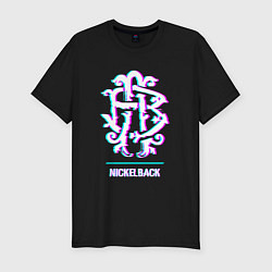 Мужская slim-футболка Nickelback glitch rock
