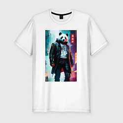 Мужская slim-футболка Cool panda - cyberpunk