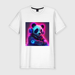 Мужская slim-футболка Диджей панда в свете неона